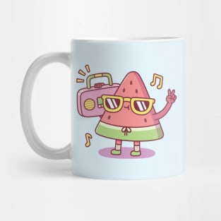 Cute Watermelon With Sunglasses Listening To The Radio Mug